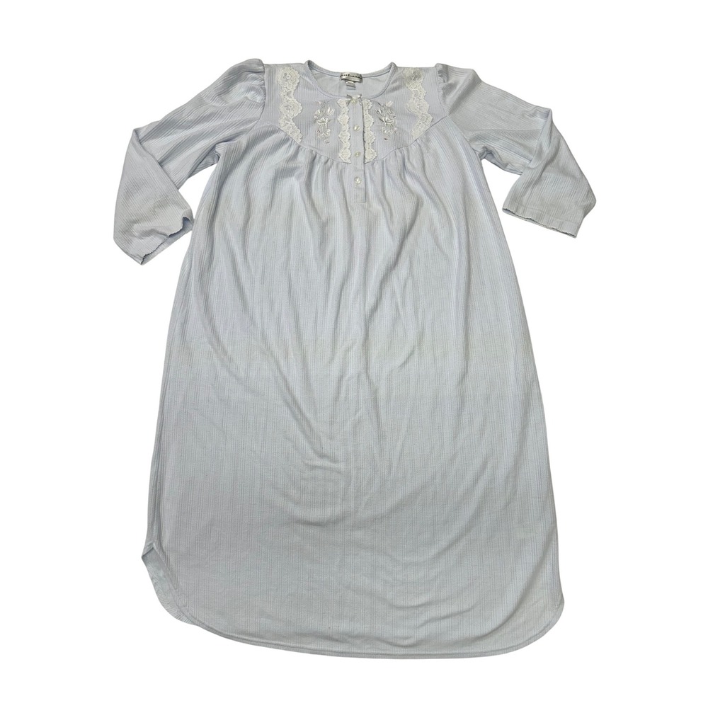Miss Elaine Nightgown Blue Lace Floral Embroidered Long Sleeve Sleepwear L Women